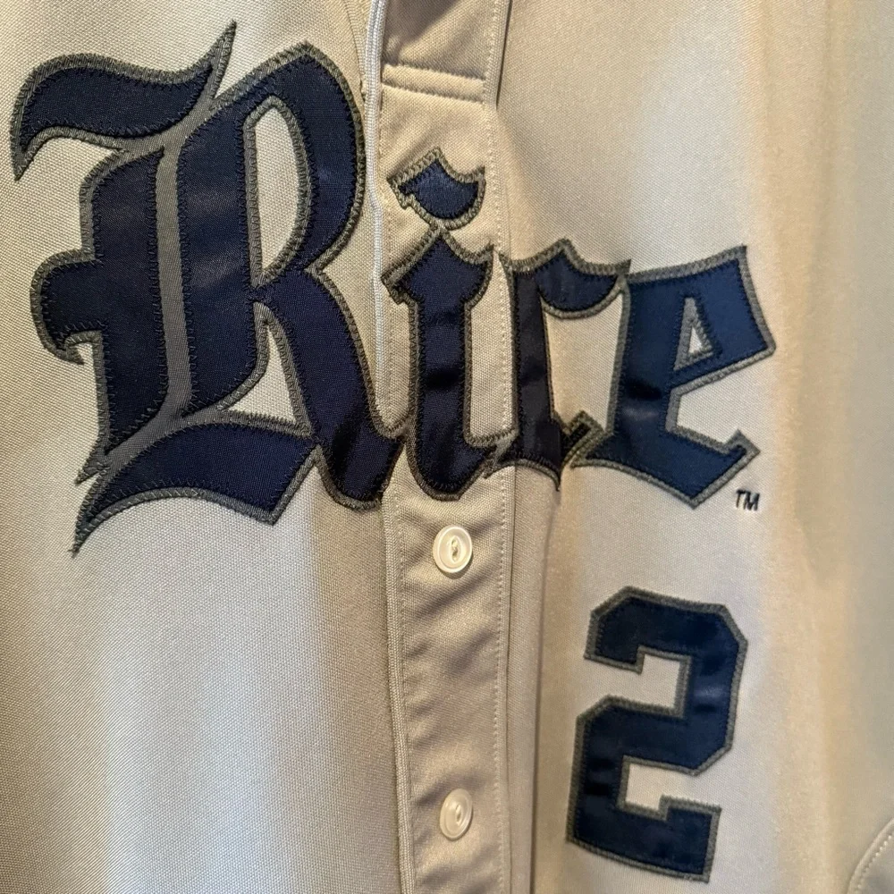 Adidas Baseball Jersey Texas Rice University Owls Grey Gray Navy Official